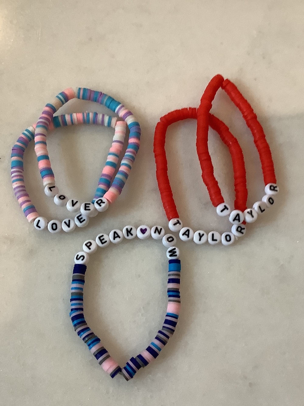Swifties Inspired Personalized Kids Bead Bracelets — Red, Pink & Blue, Brand New